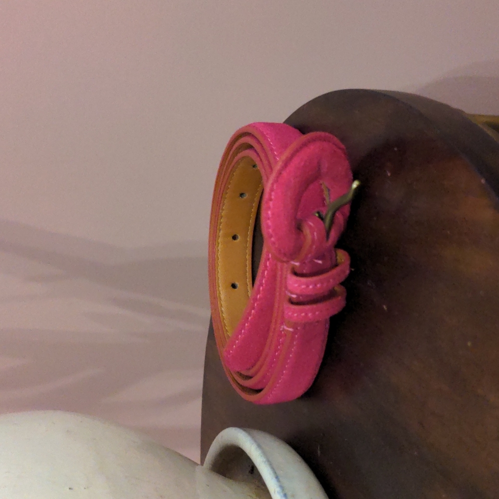 Hot pink suede & cobalt blue leather belts